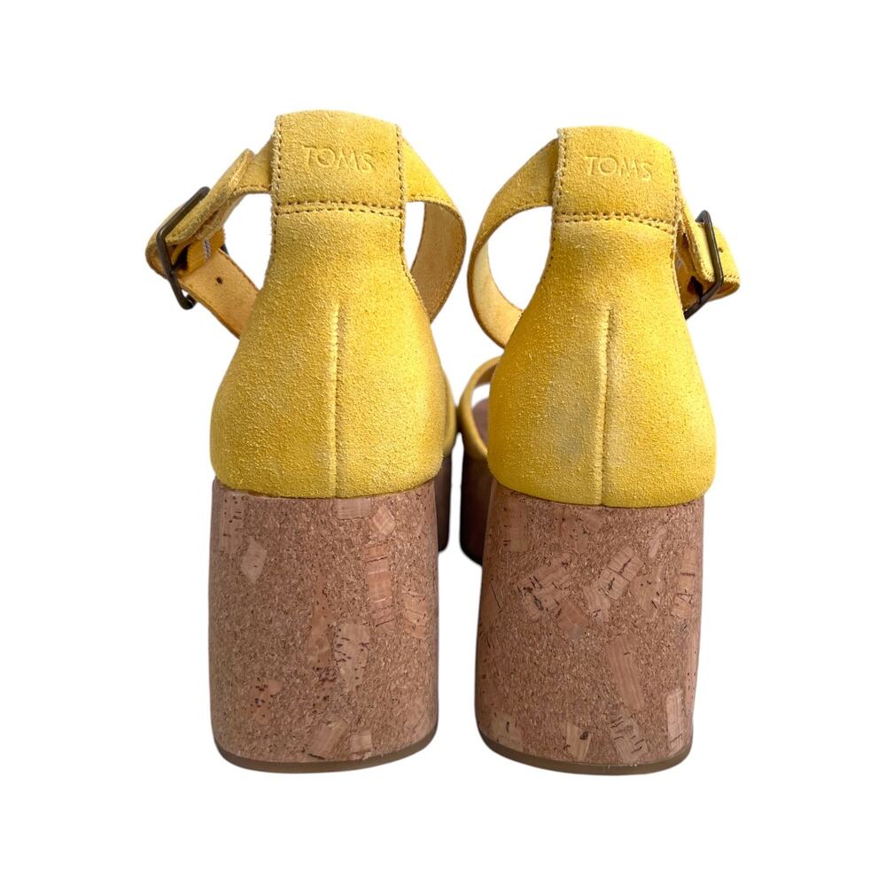TOMS Laila Cork Platform Sandal in Yellow Suede Ankle Strap 3" Heel Womens Sz. 9 - Picture 12 of 16